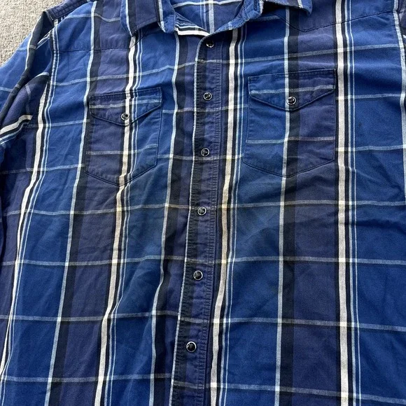 Vintage Wrangler‎ X Long Tails Button Up Shirt Mens 2XL Pearl Snap Plaid LS Blue - Picture 3 of 13